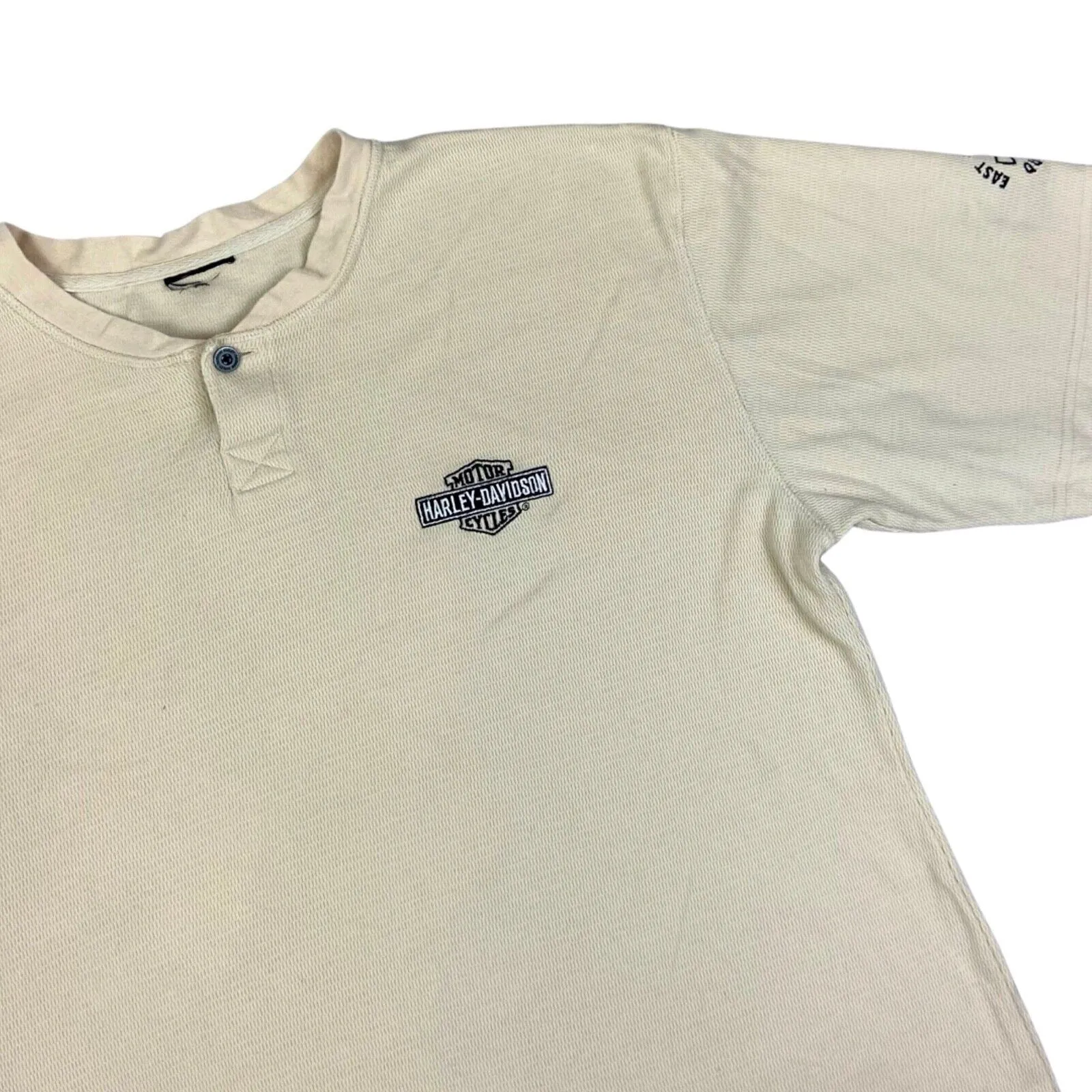 Vintage 90s 00s Cream Knitted Harley Davidson Embroidered T-shirt XL