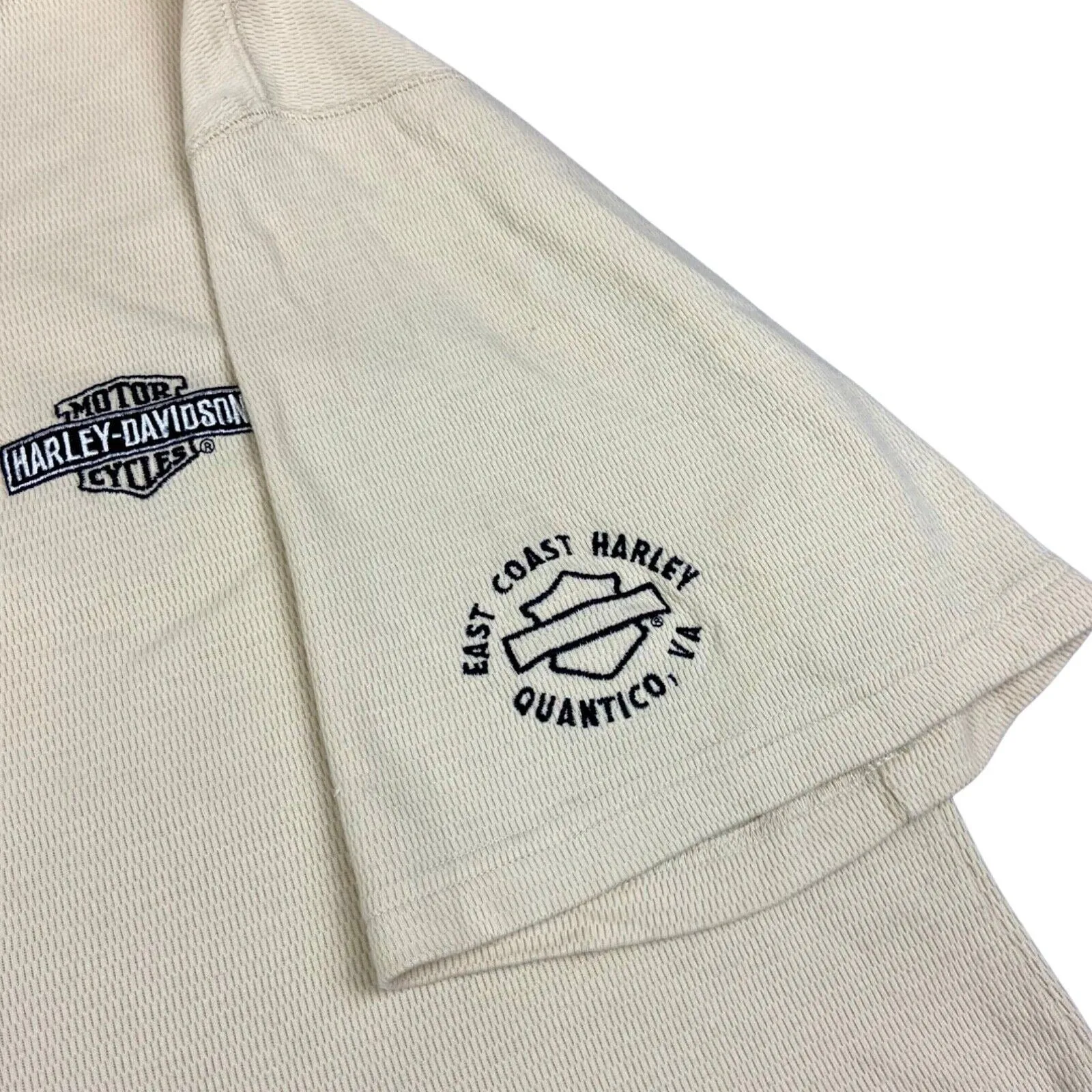 Vintage 90s 00s Cream Knitted Harley Davidson Embroidered T-shirt XL