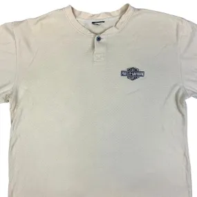 Vintage 90s 00s Cream Knitted Harley Davidson Embroidered T-shirt XL