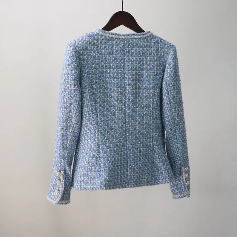 Women's Designer Inspired Pearl Button Sequined Custom Made Tweed Shorts/Skirt Suit