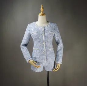 Women's Designer Inspired Pearl Button Sequined Custom Made Tweed Shorts/Skirt Suit